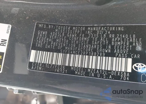 2024 Toyota Corolla Se z USA, uszkodzony, nr VIN 5YFS4MCE2RP188289